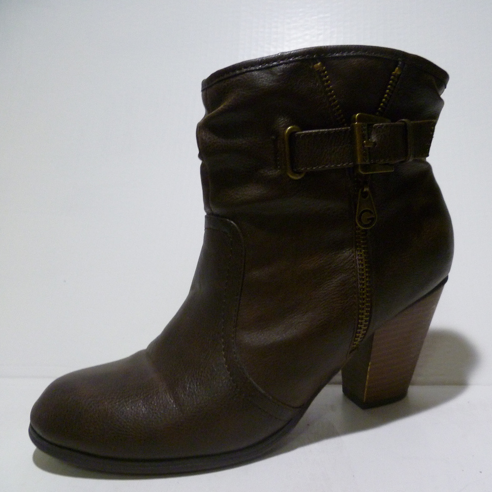 Guess Women Brown Ankle Boot Buckle Zipper